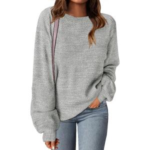 MEROKEETY Sweaters for Women Fall Winter 2026 Oversized Pullover Spring Crew Neck Long Sleeve Heathered Knit Tops(Grey)