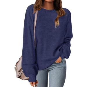 MEROKEETY Sweaters for Women Fall Winter 2026 Oversized Pullover Spring Crew Neck Long Sleeve Heathered Knit Tops(Navy)