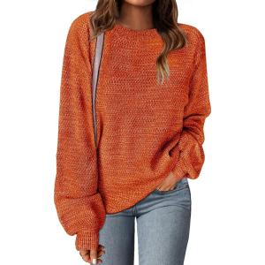 MEROKEETY Sweaters for Women Fall Winter 2026 Oversized Pullover Spring Crew Neck Long Sleeve Heathered Knit Tops(Orangered)