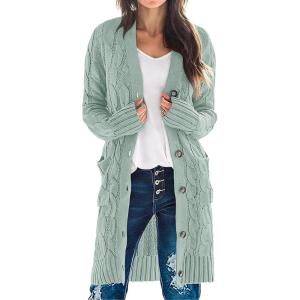 MEROKEETY Women’s 2025 Long Sleeve Cardigan Sweater Fall Winter Cable Knit Open Front Button Long Outerwear(Sage)
