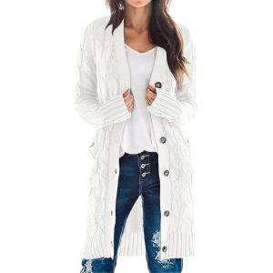 MEROKEETY Women’s 2025 Long Sleeve Cardigan Sweater Fall Winter Cable Knit Open Front Button Long Outerwear(White)