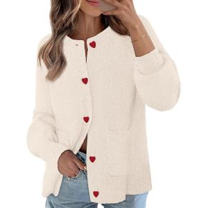 MEROKEETY Women’s Cardigan Sweaters 2026 Fall Trendy Chunky Knit Button Up Cute Winter Long Sleeve Open Front Coats(Beige)