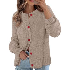 MEROKEETY Women’s Cardigan Sweaters 2026 Fall Trendy Chunky Knit Button Up Cute Winter Long Sleeve Open Front Coats(Cashmere)