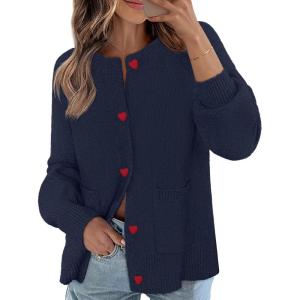 MEROKEETY Women’s Cardigan Sweaters 2026 Fall Trendy Chunky Knit Button Up Cute Winter Long Sleeve Open Front Coats(Navy)