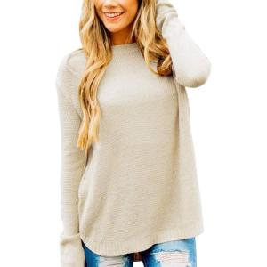 MEROKEETY Women’s Casual Long Sleeve Sweaters 2025 Loose Crew Neck Fall Winter Knit Pullover Sweater Tops(Beige)