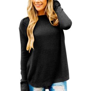 MEROKEETY Women’s Casual Long Sleeve Sweaters 2025 Loose Crew Neck Fall Winter Knit Pullover Sweater Tops(Black)