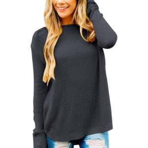 MEROKEETY Women’s Casual Long Sleeve Sweaters 2025 Loose Crew Neck Fall Winter Knit Pullover Sweater Tops(Charcoal)