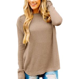 MEROKEETY Women’s Casual Long Sleeve Sweaters 2025 Loose Crew Neck Fall Winter Knit Pullover Sweater Tops(Khaki)