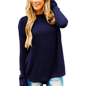MEROKEETY Women’s Casual Long Sleeve Sweaters 2025 Loose Crew Neck Fall Winter Knit Pullover Sweater Tops(Navy)