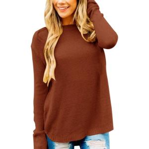 MEROKEETY Women’s Casual Long Sleeve Sweaters 2025 Loose Crew Neck Fall Winter Knit Pullover Sweater Tops(Rust)