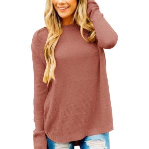 MEROKEETY Women’s Casual Long Sleeve Sweaters 2025 Loose Crew Neck Fall Winter Knit Pullover Sweater Tops(Tealrose)