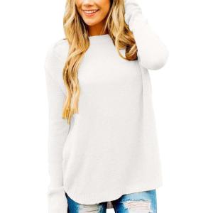 MEROKEETY Women’s Casual Long Sleeve Sweaters 2025 Loose Crew Neck Fall Winter Knit Pullover Sweater Tops(White)