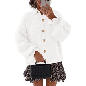 MEROKEETY Women’s Fall 2026 Chunky Cardigan Sweaters Trendy Ruffle Button Down Long Sleeve Casual Knit Coat Winter Clothes(White)