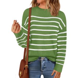 MEROKEETY Women’s Fall Long Sleeve Striped Pullover Sweaters 2025 Trendy Turtleneck Casual Knit Tops(Green)