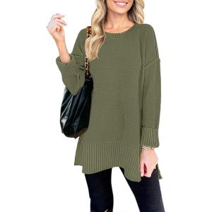 MEROKEETY Women’s Fall Winter Oversized Pullover Sweater Spring Casual Loose Crew Neck Long Sleeve Side Split Jumper Tops(Green)