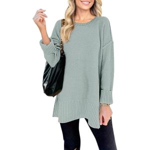 MEROKEETY Women’s Fall Winter Oversized Pullover Sweater Spring Casual Loose Crew Neck Long Sleeve Side Split Jumper Tops(Sage)