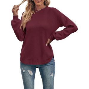 MEROKEETY Women’s Fall Winter Sweaters Casual Loose Cozy Sweater Tops Pullover Jumper 2025 Fashion Outfits(Wine)
