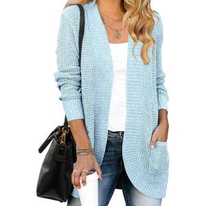 MEROKEETY Womens Long Sleeve Open Front Cardigans Chunky Knit Draped Sweaters Outwear(Blue)