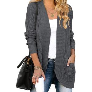 MEROKEETY Womens Long Sleeve Open Front Cardigans Chunky Knit Draped Sweaters Outwear(Dark Grey)
