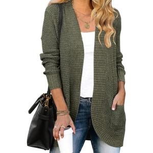MEROKEETY Womens Long Sleeve Open Front Cardigans Chunky Knit Draped Sweaters Outwear(Green)