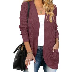 MEROKEETY Womens Long Sleeve Open Front Cardigans Chunky Knit Draped Sweaters Outwear(Mauve)