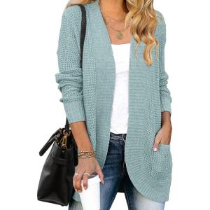 MEROKEETY Womens Long Sleeve Open Front Cardigans Chunky Knit Draped Sweaters Outwear(Mint)