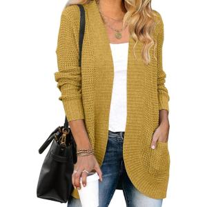 MEROKEETY Womens Long Sleeve Open Front Cardigans Chunky Knit Draped Sweaters Outwear(Mustard)