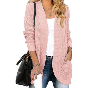 MEROKEETY Womens Long Sleeve Open Front Cardigans Chunky Knit Draped Sweaters Outwear(Pink)