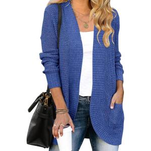 MEROKEETY Womens Long Sleeve Open Front Cardigans Chunky Knit Draped Sweaters Outwear(Royal Blue)