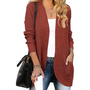 MEROKEETY Womens Long Sleeve Open Front Cardigans Chunky Knit Draped Sweaters Outwear(Rust)