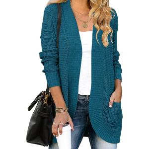 MEROKEETY Womens Long Sleeve Open Front Cardigans Chunky Knit Draped Sweaters Outwear(Teal)