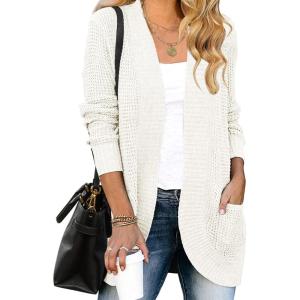 MEROKEETY Womens Long Sleeve Open Front Cardigans Chunky Knit Draped Sweaters Outwear(White)
