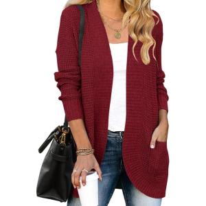 MEROKEETY Womens Long Sleeve Open Front Cardigans Chunky Knit Draped Sweaters Outwear(Wine)