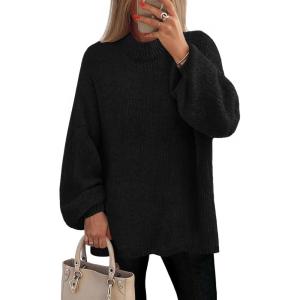 MEROKEETY Women’s Long Sleeve Oversized Knit Sweaters 2025 Fall Trendy Casual Chunky Crewneck Pullover Jumpers Tops(Black)