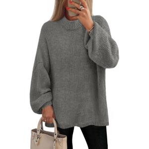 MEROKEETY Women’s Long Sleeve Oversized Knit Sweaters 2025 Fall Trendy Casual Chunky Crewneck Pullover Jumpers Tops(Grey)