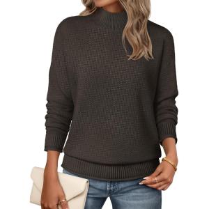 MEROKEETY Women’s Turtleneck Long Sleeve Sweater 2025 Fall Cozy Knit Loose Casual Trendy Pullover Tops Winter Clothes(Coffee)