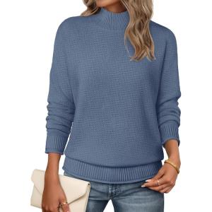 MEROKEETY Women’s Turtleneck Long Sleeve Sweater 2025 Fall Cozy Knit Loose Casual Trendy Pullover Tops Winter Clothes(Dustyblue)