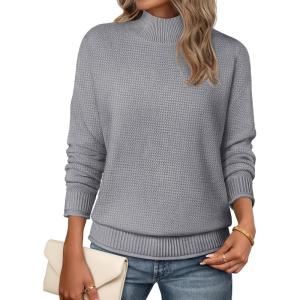 MEROKEETY Women’s Turtleneck Long Sleeve Sweater 2025 Fall Cozy Knit Loose Casual Trendy Pullover Tops Winter Clothes(Grey)