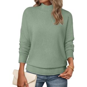MEROKEETY Women’s Turtleneck Long Sleeve Sweater 2025 Fall Cozy Knit Loose Casual Trendy Pullover Tops Winter Clothes(Peagreen)