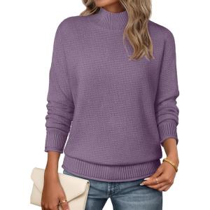 MEROKEETY Women’s Turtleneck Long Sleeve Sweater 2025 Fall Cozy Knit Loose Casual Trendy Pullover Tops Winter Clothes(Purple)