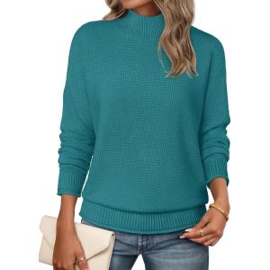 MEROKEETY Women’s Turtleneck Long Sleeve Sweater 2025 Fall Cozy Knit Loose Casual Trendy Pullover Tops Winter Clothes(Teal)