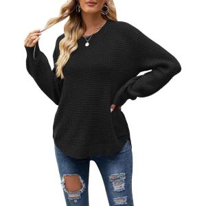 MEROKEETY Women’s Winter Fall Long Sleeve Tunic Sweaters 2026 Casual Trendy Crew Neck Waffle Knit Pullover Tops Jumper(Black)