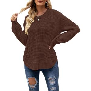 MEROKEETY Women’s Winter Fall Long Sleeve Tunic Sweaters 2026 Casual Trendy Crew Neck Waffle Knit Pullover Tops Jumper(Brown)