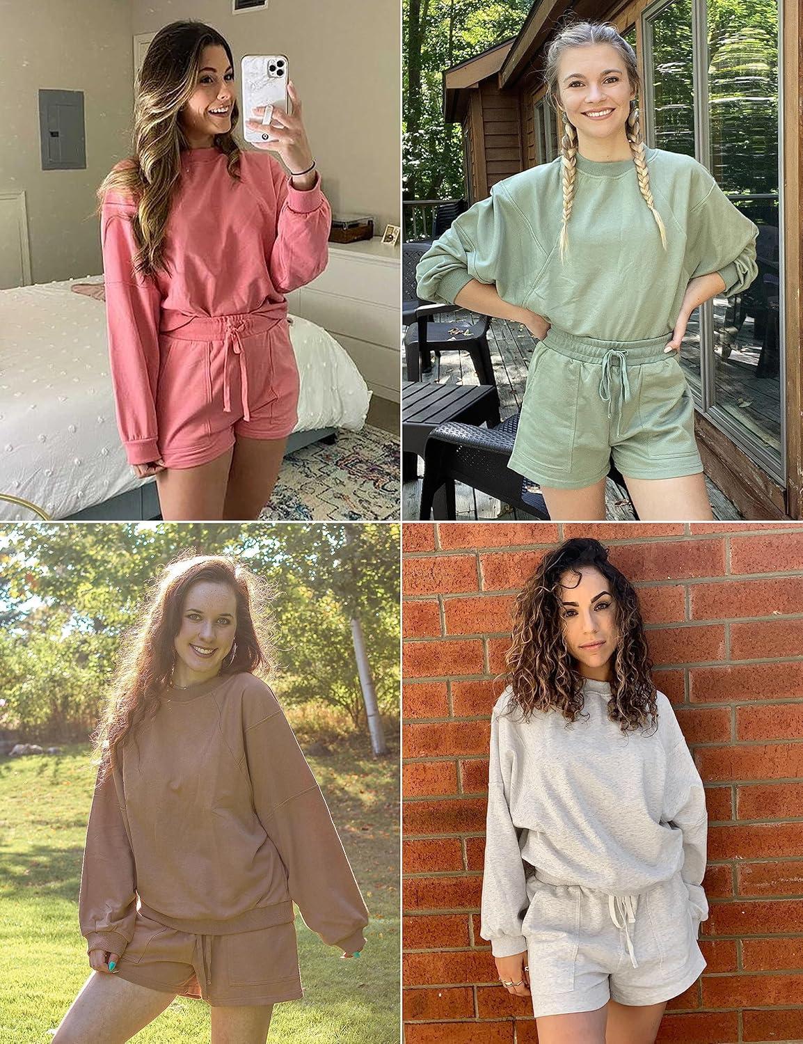 imageMEROKEETY 2026 Spring Lounge Sets for Women Oversized Batwing Sleeve Casual Top and Shorts 2 Piece Outfits Sweat SetLight Grey