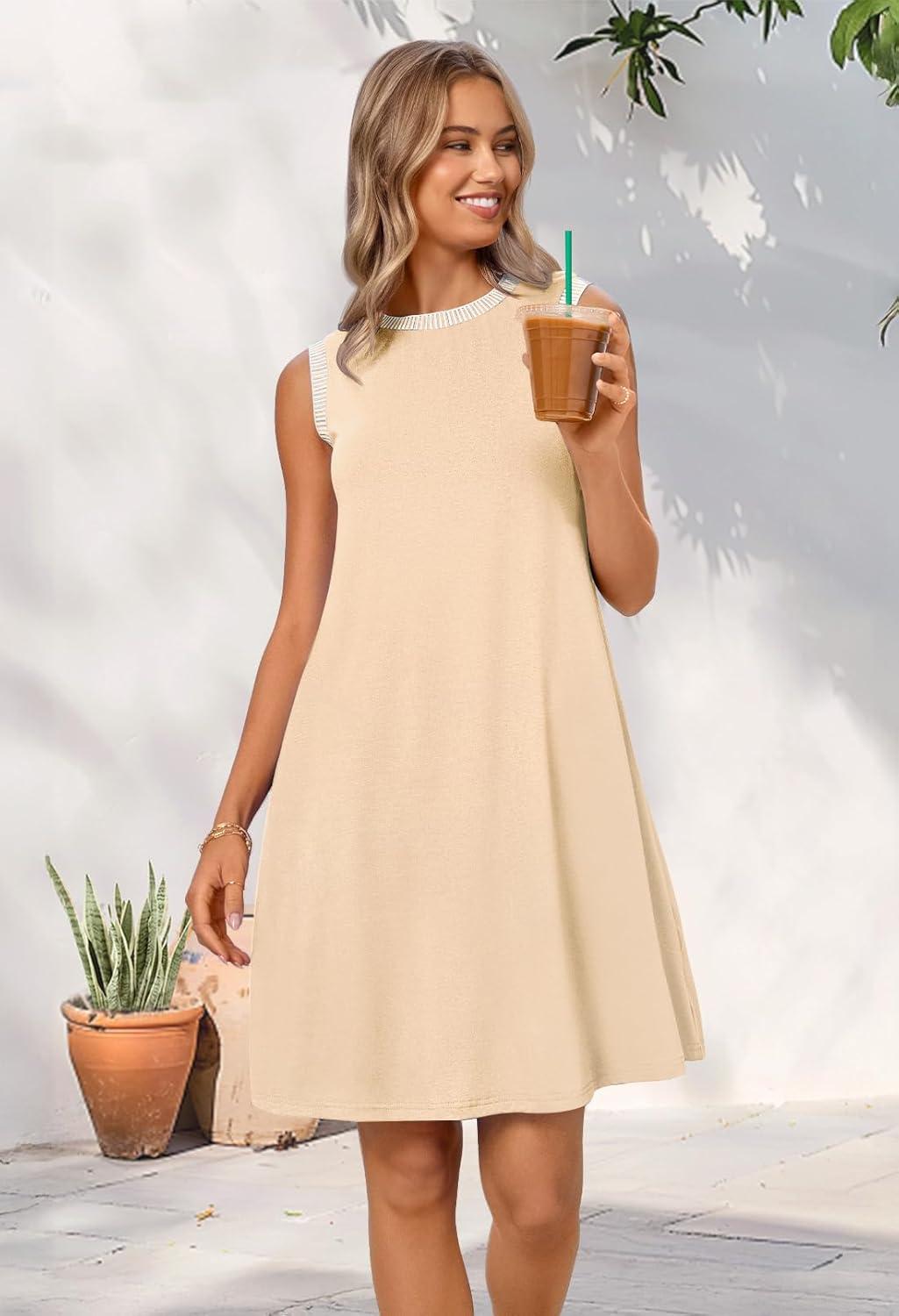 imageMEROKEETY Summer Spring Sun Dress for Women 2026 Beach Vacation Casual Sundress Sleeveless Tank Dresses Resort Cruise WearApricot2