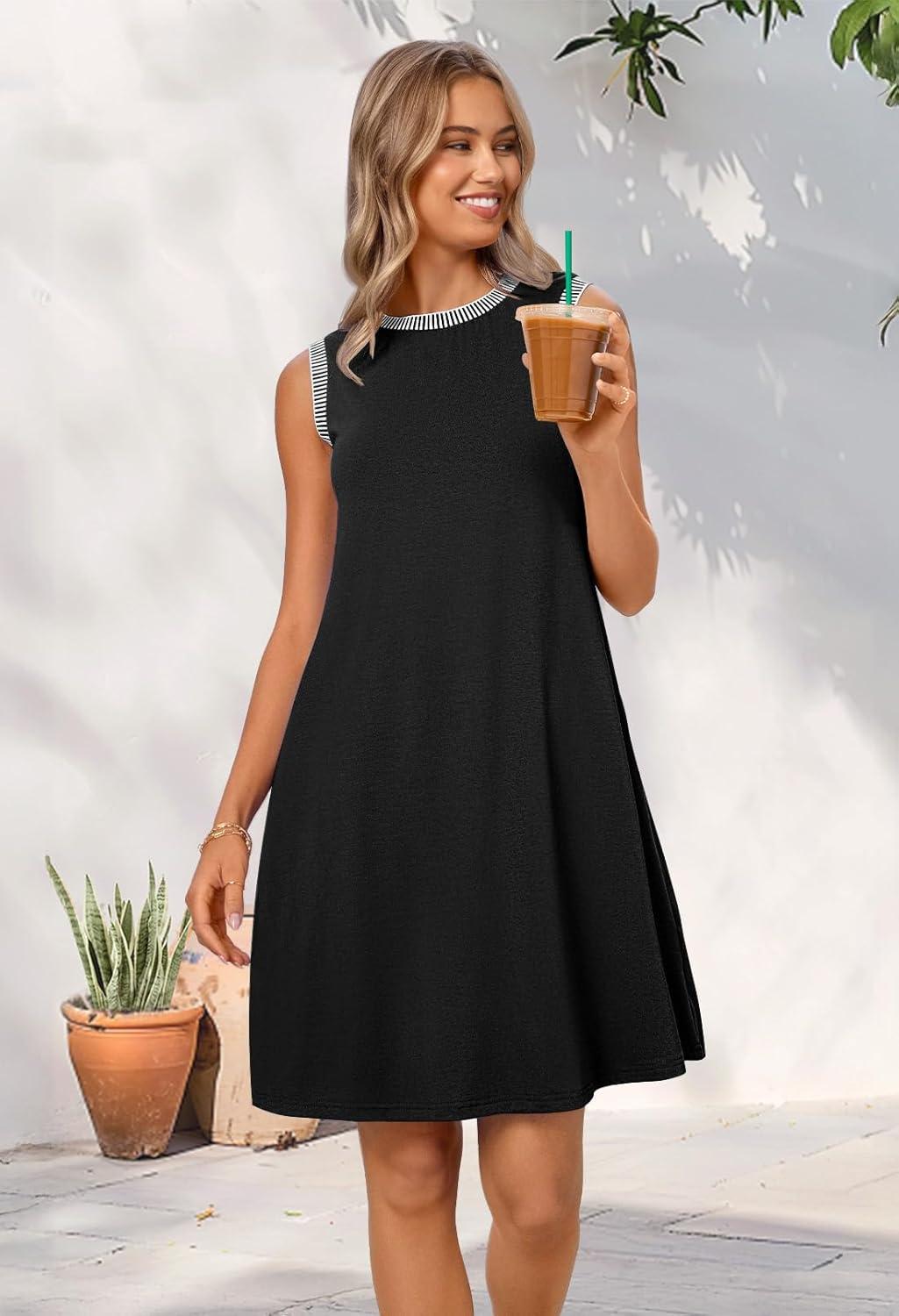 imageMEROKEETY Summer Spring Sun Dress for Women 2026 Beach Vacation Casual Sundress Sleeveless Tank Dresses Resort Cruise WearBlack