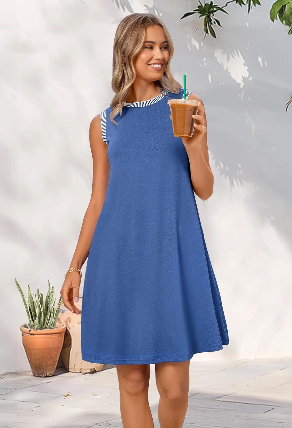 imageMEROKEETY Summer Spring Sun Dress for Women 2026 Beach Vacation Casual Sundress Sleeveless Tank Dresses Resort Cruise WearDarkblue