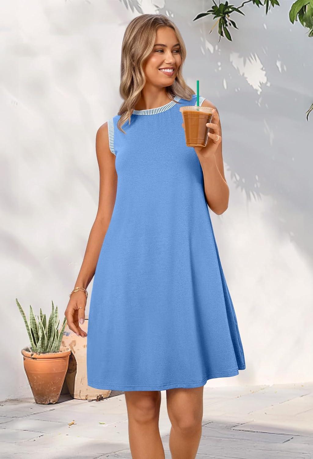 imageMEROKEETY Summer Spring Sun Dress for Women 2026 Beach Vacation Casual Sundress Sleeveless Tank Dresses Resort Cruise WearLightblue