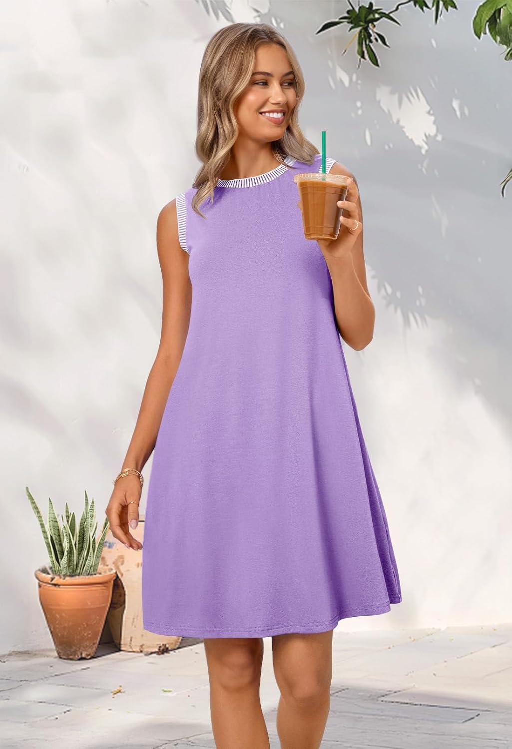 imageMEROKEETY Summer Spring Sun Dress for Women 2026 Beach Vacation Casual Sundress Sleeveless Tank Dresses Resort Cruise WearLilac