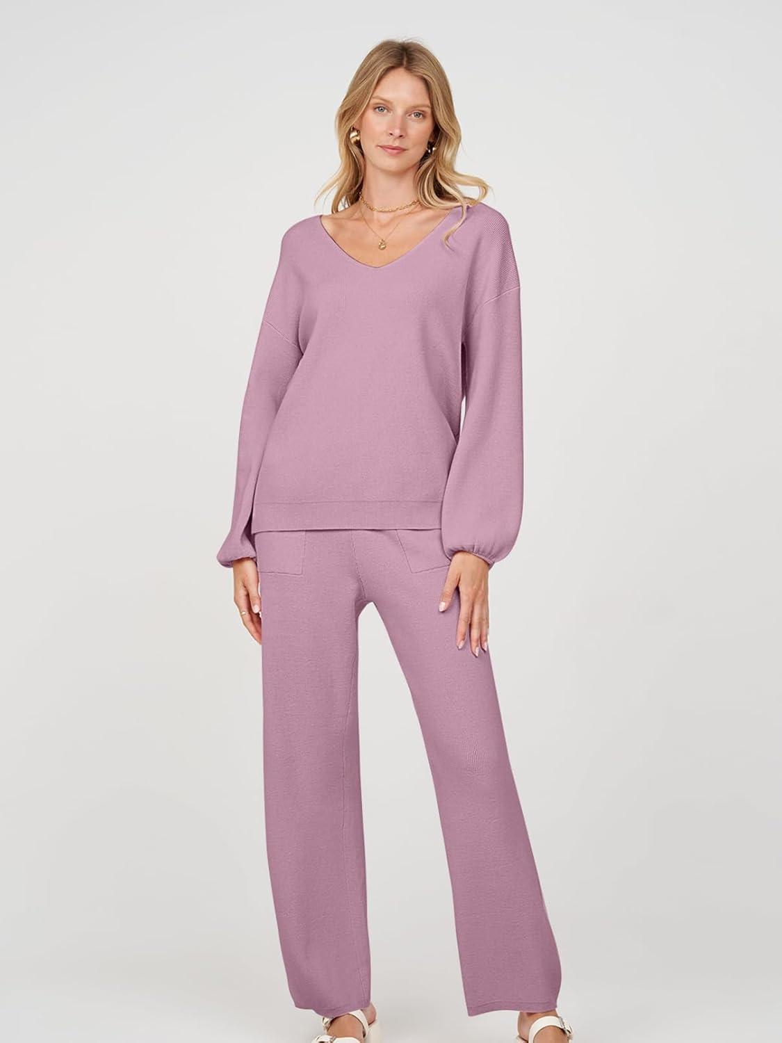 imageMEROKEETY Womens 2 Piece Outfits Lounge Sets Fall Winter Long Sleeve Knit Sweater Wide Leg Pant Matching SetTaro